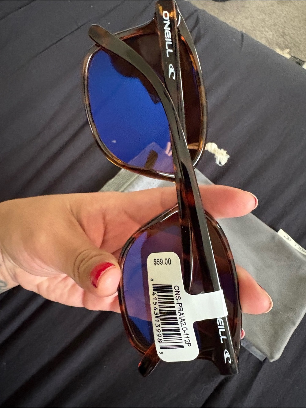 O'Neill Tortoise Frame Sunglasses with Blue Mirrored Lenses